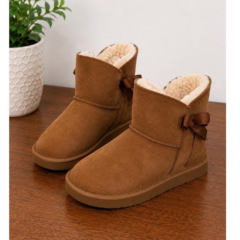 Pawz by Bearpaw Kids Chestnut Brown Suede Bow Ankle Boots WM20648Y Size‎ 3